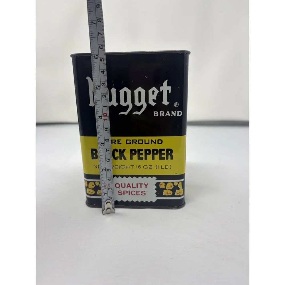 Vintage Nugget Brand Large Black Pepper Spice Tin Prospector Mule 1950s Rare CA